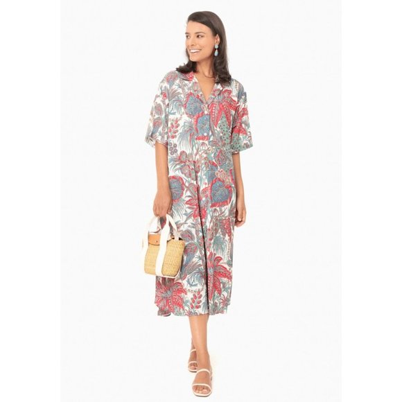 Cara Cara Women's Bird Paisley Ivory Hobbs Midi Dress Belted sz XS/S $425 NEW - Picture 1 of 12